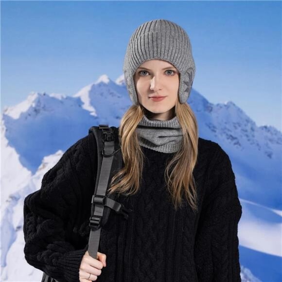 Women\'s Winter Beanie Hat with Face Shield Peruvian Circle Scarf Set